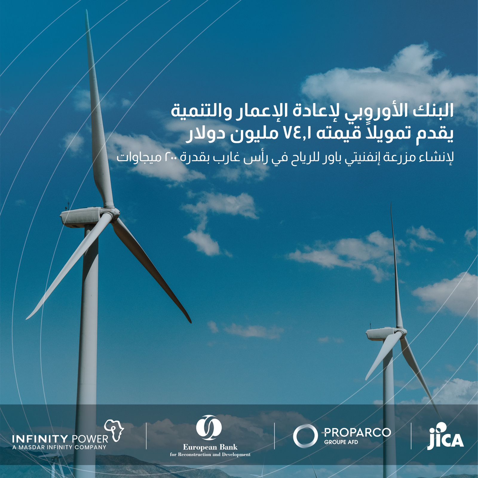 الأوروبي للإعمار يمول إنشاء مزرعة رياح رأس غارب بـ 74 مليون دولار